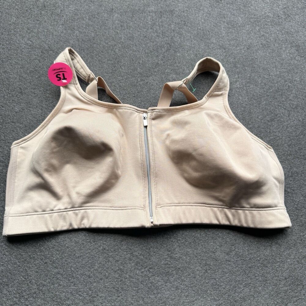 NWT Playtex 4886 Front Zip Wireless Bra 2XL Nude Full Coverage support beige A11